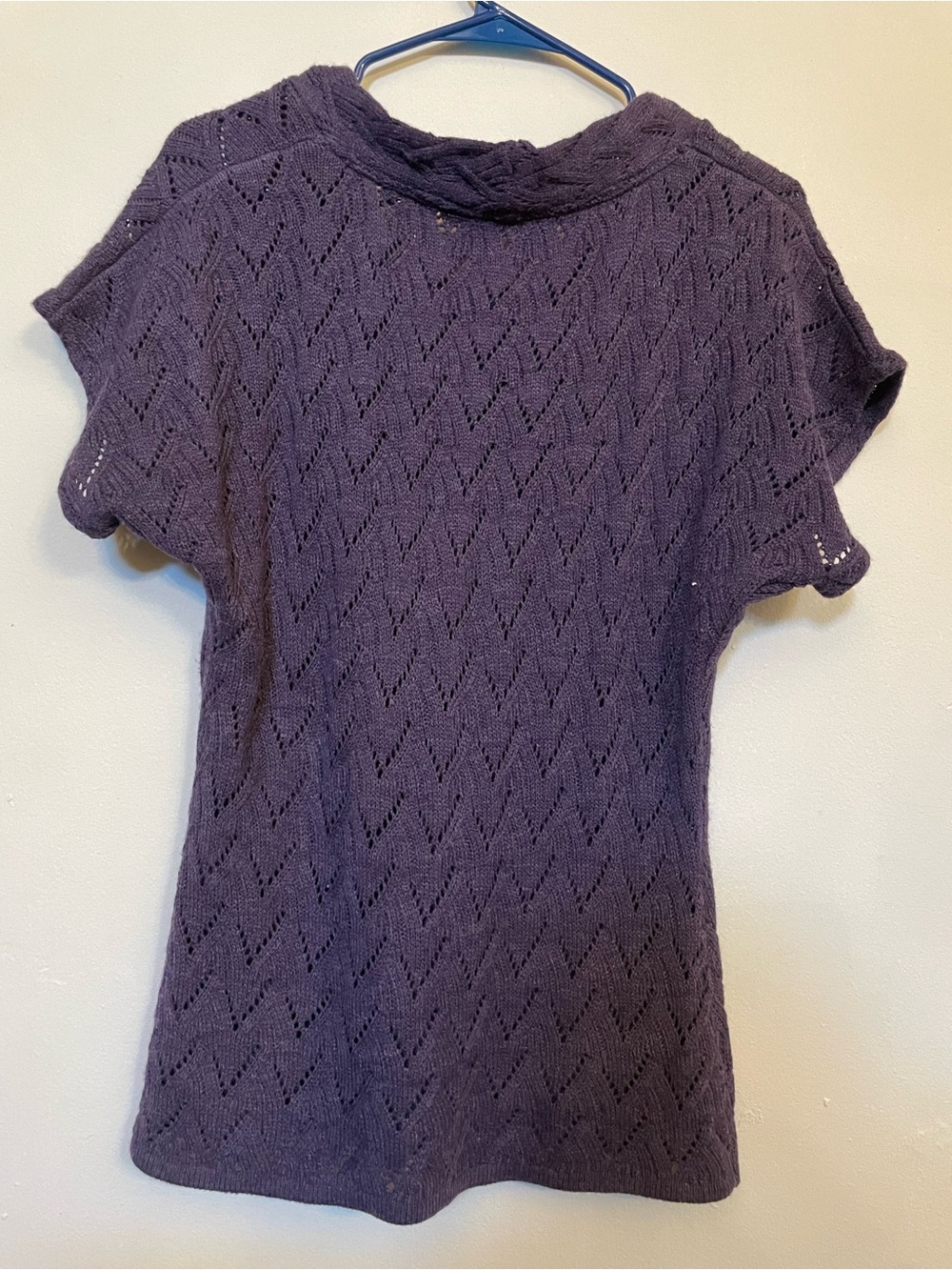 Coldwater Creek Purple Short-Sleeve Pointelle Knit Top